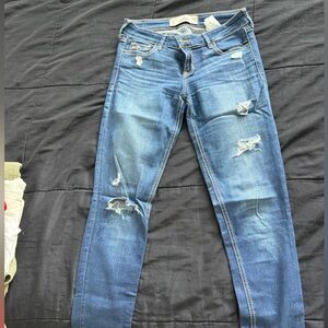 Hollister Blue Distressed Low Rise Skinny Jeans